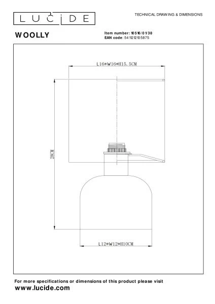 Lucide WOOLLY - Lampe de table - Ø 16 cm - 1xE14 - Crème - TECHNISCH